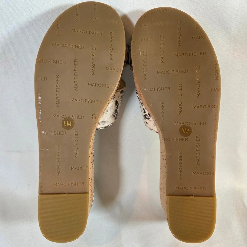 Marc‎ Fisher Womens 8 Snakeskin Print Cork Wedge Platform Slip-On Sandals